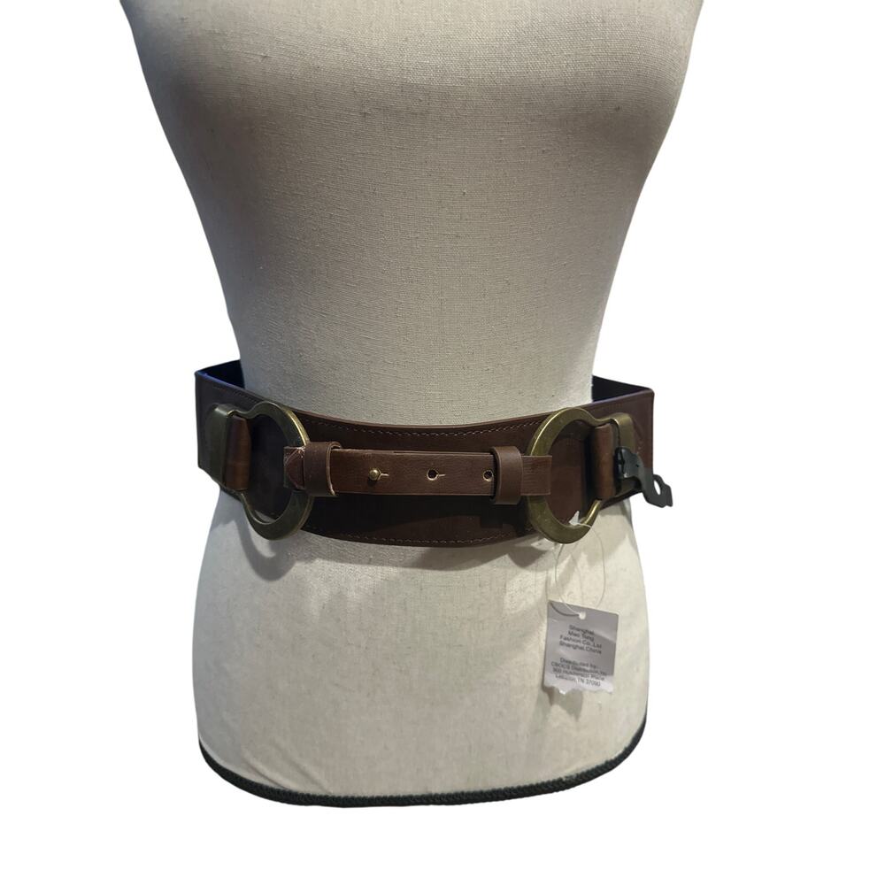 Brown Leather Belt with Gold Buckles